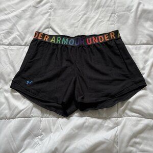Under Armour Rainbow Womens Medium Play Up Shorts Black Yoga Gym Activewear